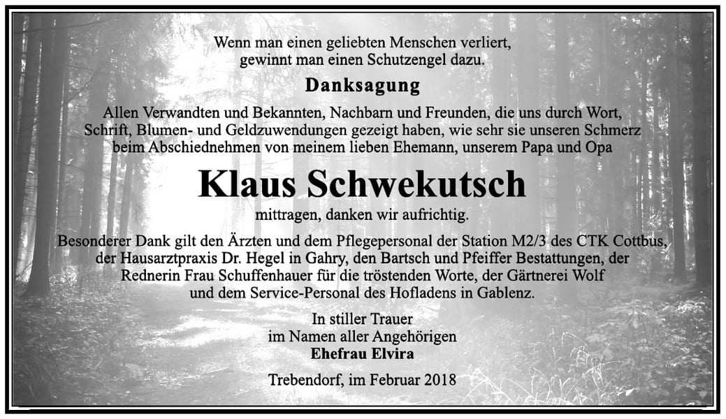 Danksagung Klaus Schwekutsch