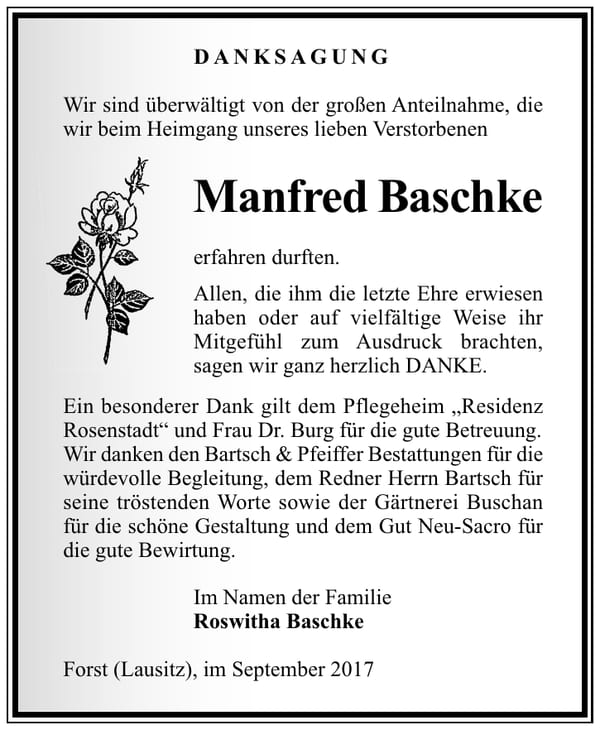 Danksagung Manfred Baschke