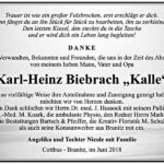 Danksagung Karl-Heinz Biebrach