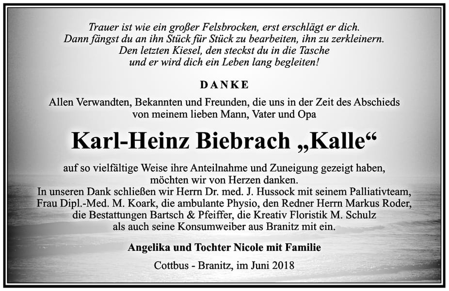 Danksagung Karl-Heinz Biebrach