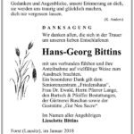 Danksagung Hans-Georg Bittins