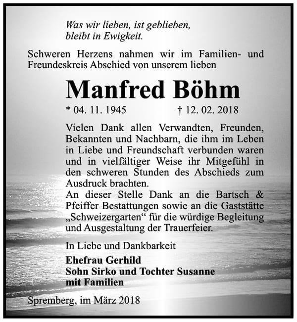 Danksagung Manfred Böhm