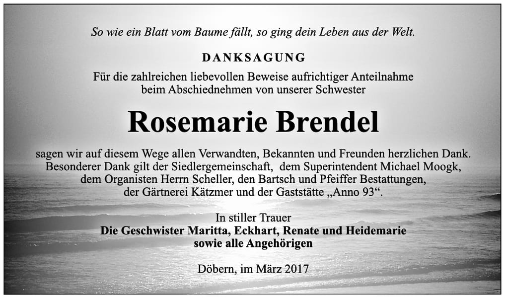 Danksagung Rosemarie Brendel