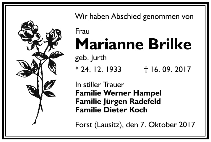 Traueranzeige Marianne Brilke, geb. Jurth