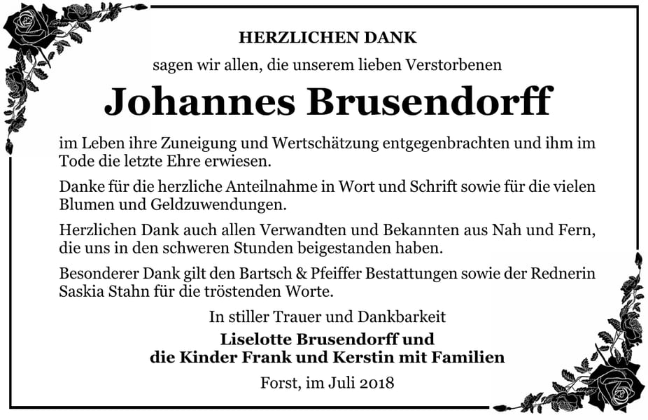 Danksagung Johannes Brusendorff