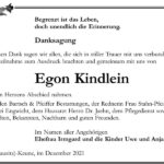 Danksagung Egon Kindlein