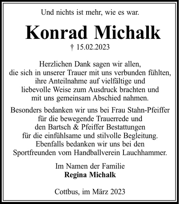 Danksagung Konrad Michalk