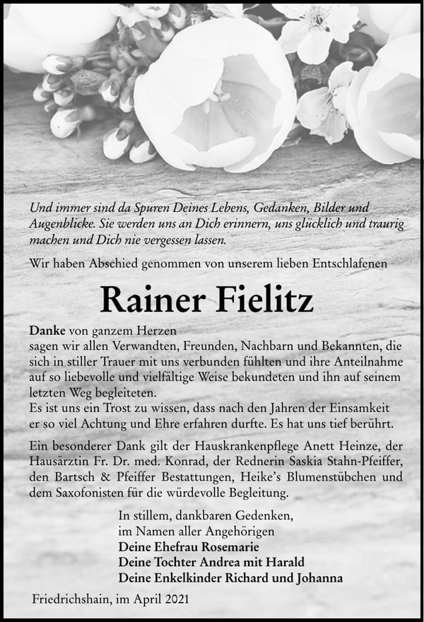 Danksagung Rainer Fielitz