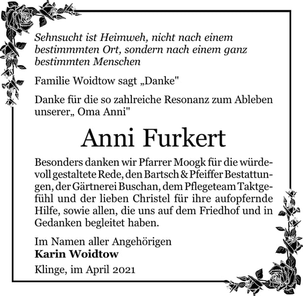 Danksagung Anni Furkert