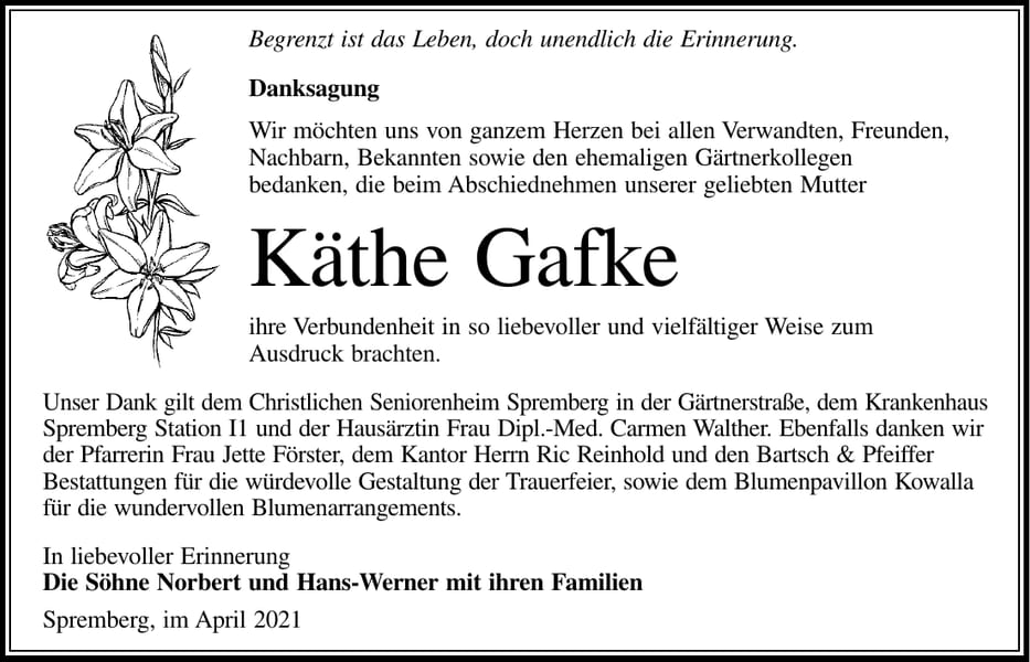 Danksagung Käthe Gafke