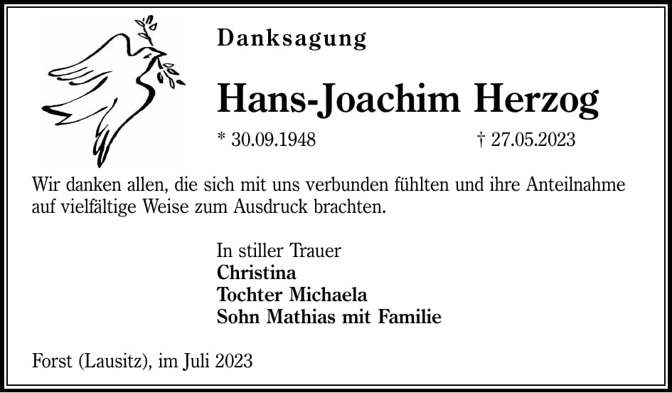 Danksagung Hans-Joachim Herzog