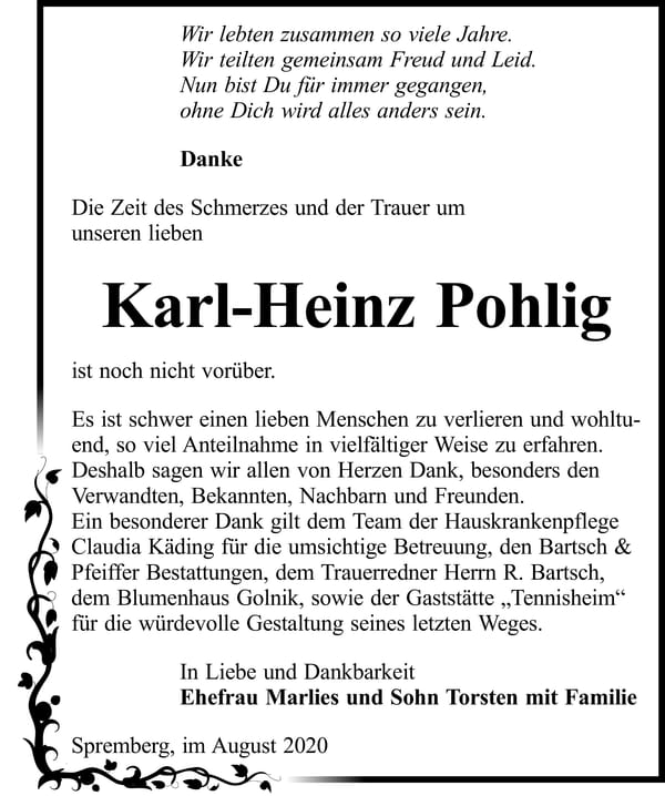 Danksagung Karl-Heinz Pohlig