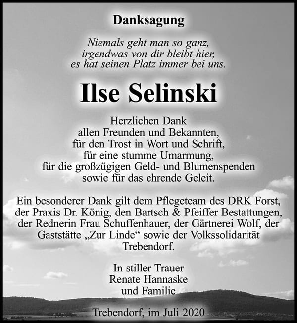 Danksagung Ilse Selinski