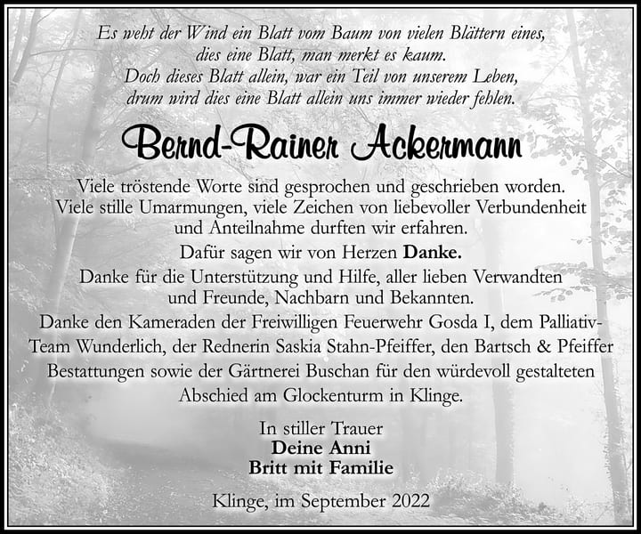 Danksagung Bernd-Rainer Ackermann