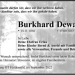 Traueranzeige Burkhard Dewart