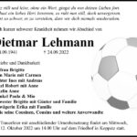 Traueranzeige Dietmar Lehmann