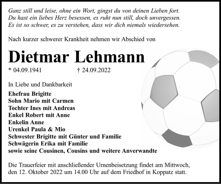 Traueranzeige Dietmar Lehmann