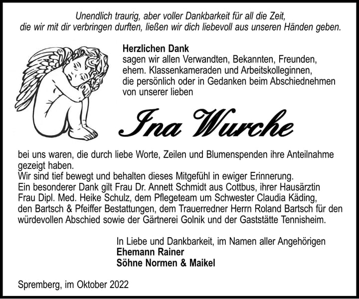 Danksagung Ina Wurche