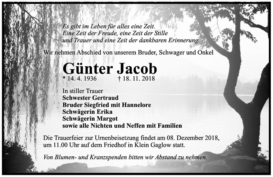 Traueranzeige Günter Jacob