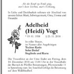 Traueranzeige Adelheid (Heidi) Vogt