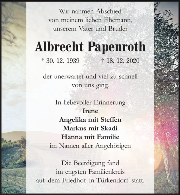 Danksagung Albrecht Papenroth