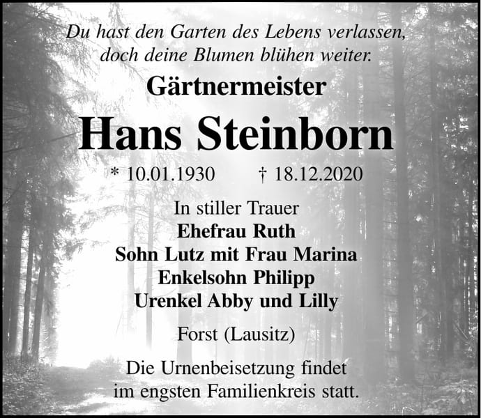 Traueranzeige Hans Steinborn