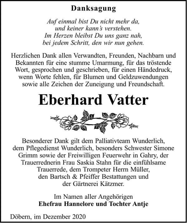 Danksagung Eberhard Vatter