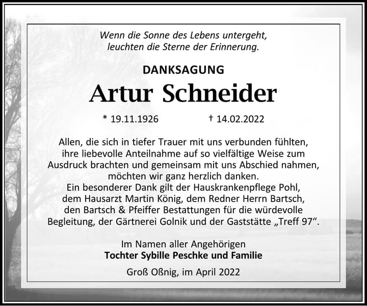 Danksagung Artur Schneider