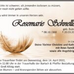 Traueranzeige Rosemarie Schneller, geb. Bubner