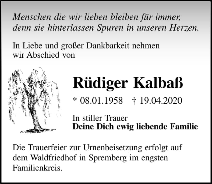 Traueranzeige Rüdiger Kalbaß