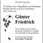 Danksagung Günter Friedrich