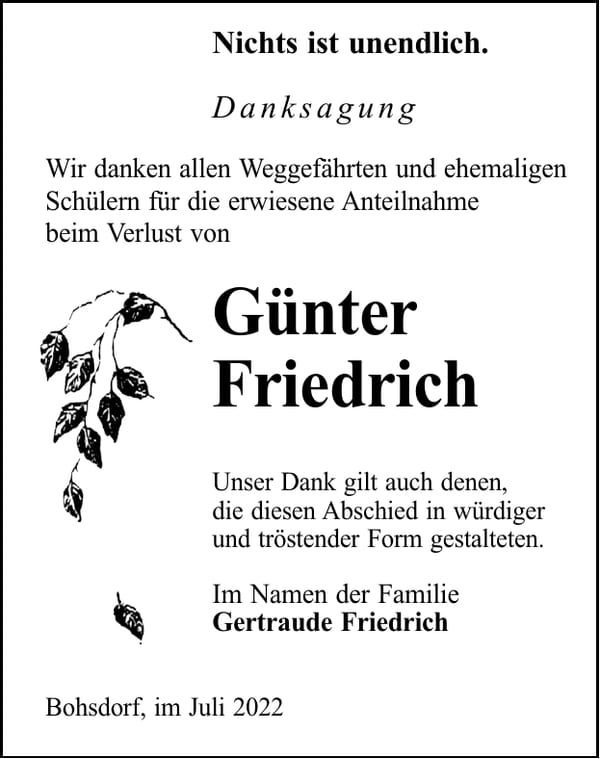 Danksagung Günter Friedrich