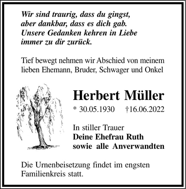 Traueranzeige Herbert Müller
