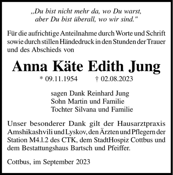 Danksagung Anna Käte Edith Jung