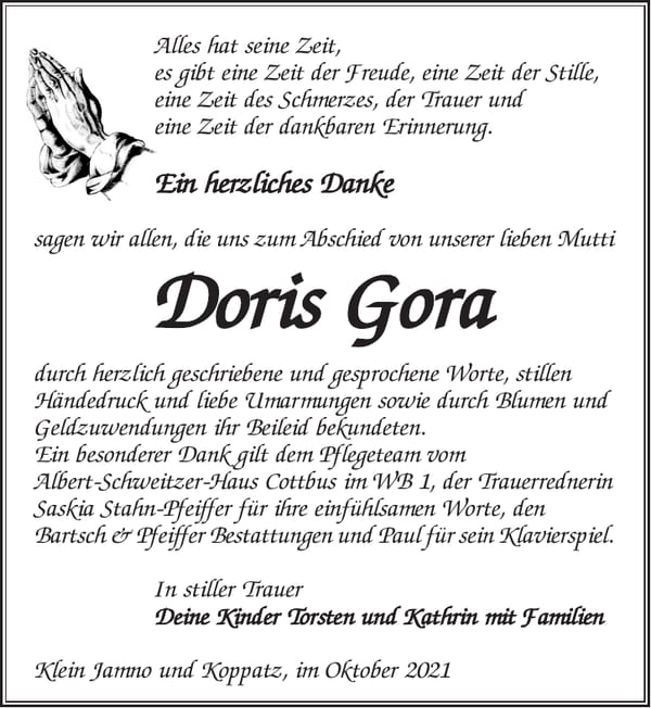 Danksagung Doris Gora