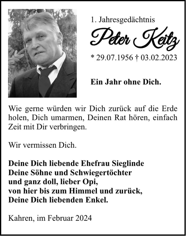 Jahresgedenken Peter Keitz