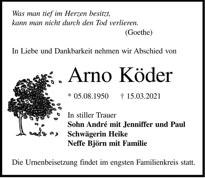 Traueranzeige Arno Köder