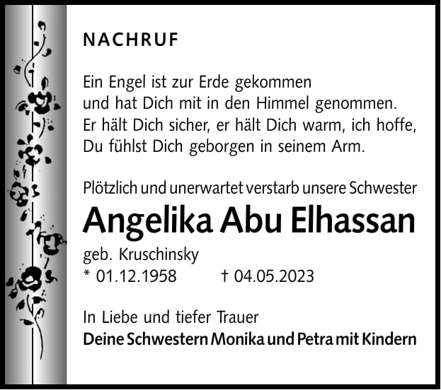 Nachruf Angelika Abu Elhassan, geb. Kruschinsky