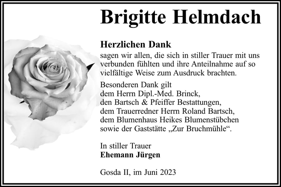 Danksagung Brigitte Helmdach