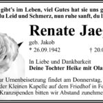 Traueranzeige Renate Jaeger, geb. Jakob