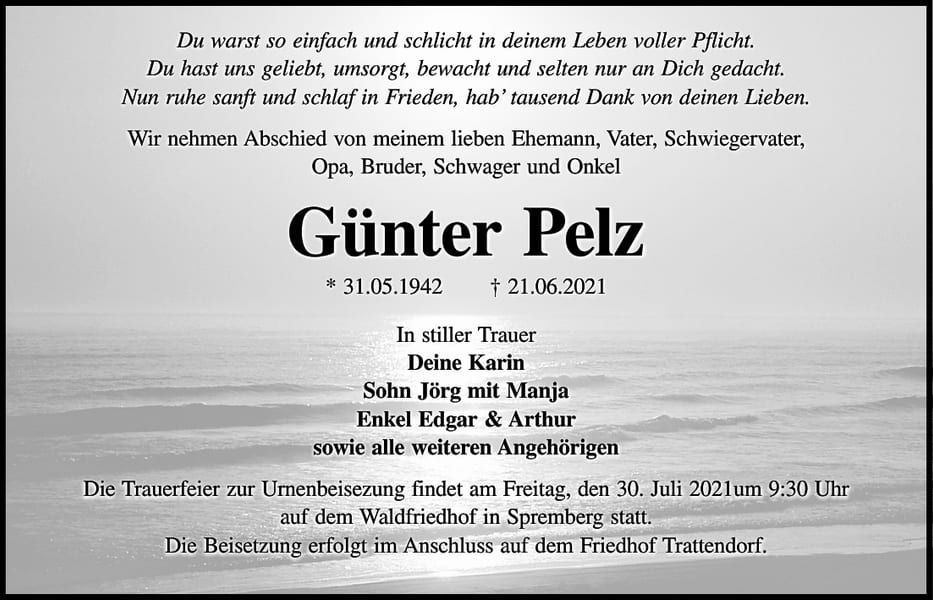Traueranzeige Günter Pelz