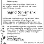 Danksagung Sigrid Schiemank, geb. Geppert