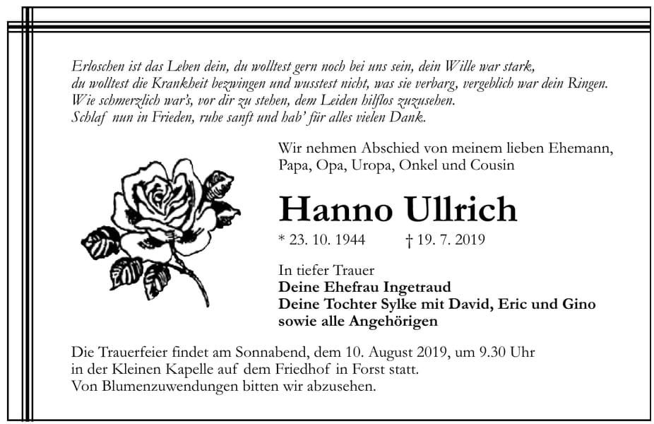 Traueranzeige Hanno Ullrich