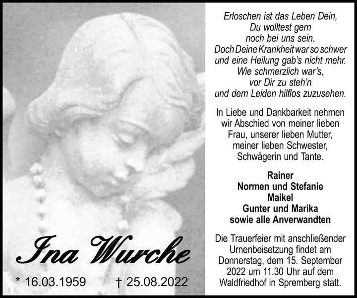 Traueranzeige Ina Wurche