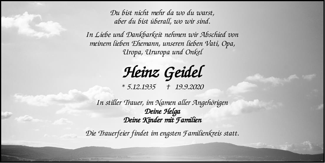 Traueranzeige Heinz Geidel