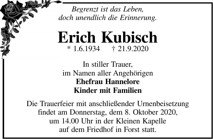 Traueranzeige Erich Kubisch