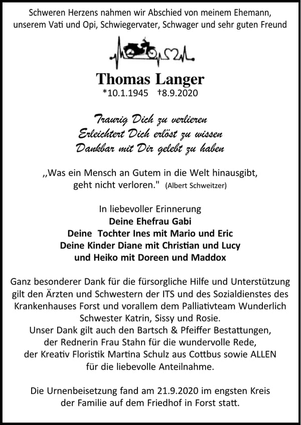 Traueranzeige Thomas Langer