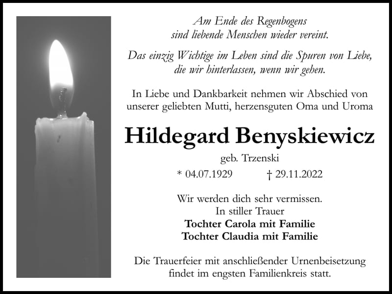 Traueranzeige Hildegard Benyskiewicz, geb. Trzenski