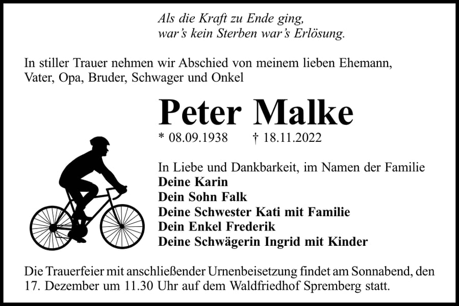 Traueranzeige Peter Malke