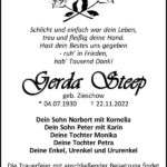 Traueranzeige Gerda Steep, geb. Zieschow